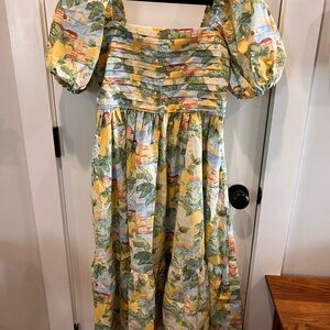 Abercrombie & Fitch Floral Midi Dress - Yellow and Green